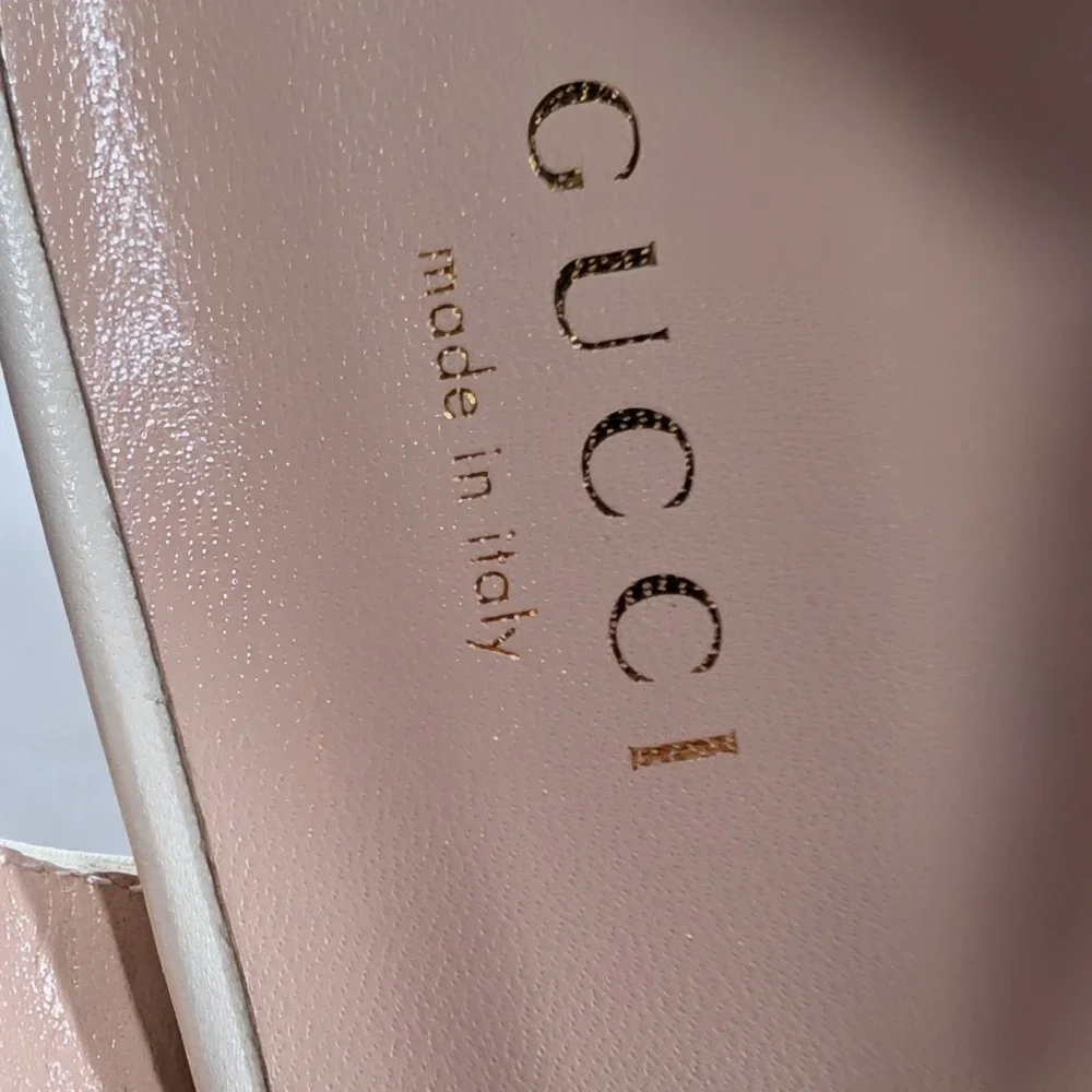 Gucci Horsebit Block Heel Sandals Cream Leather Gold Hardware IT 38